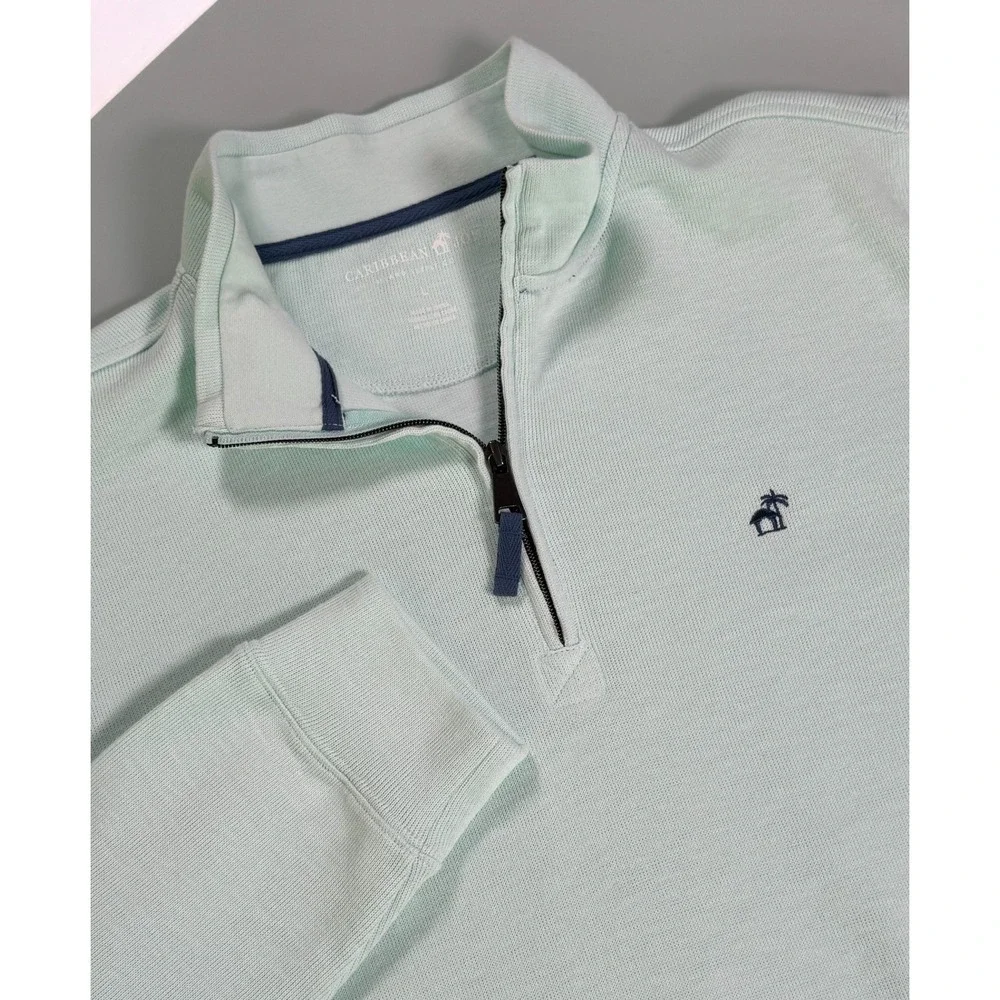 Caribbean Joe Quarter Zip Pullover Sweater Mens White Long Sleeve Preppy - Large